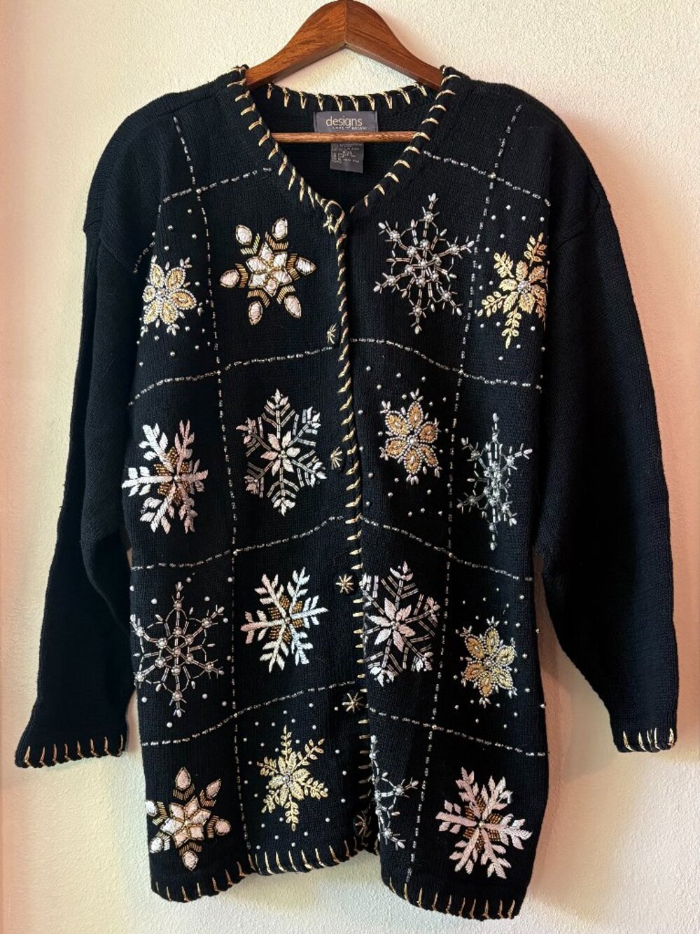 90s Y2K Lane Bryant Ugly Christmas Sweater Beaded Embroidered Snowflakes Sz 20